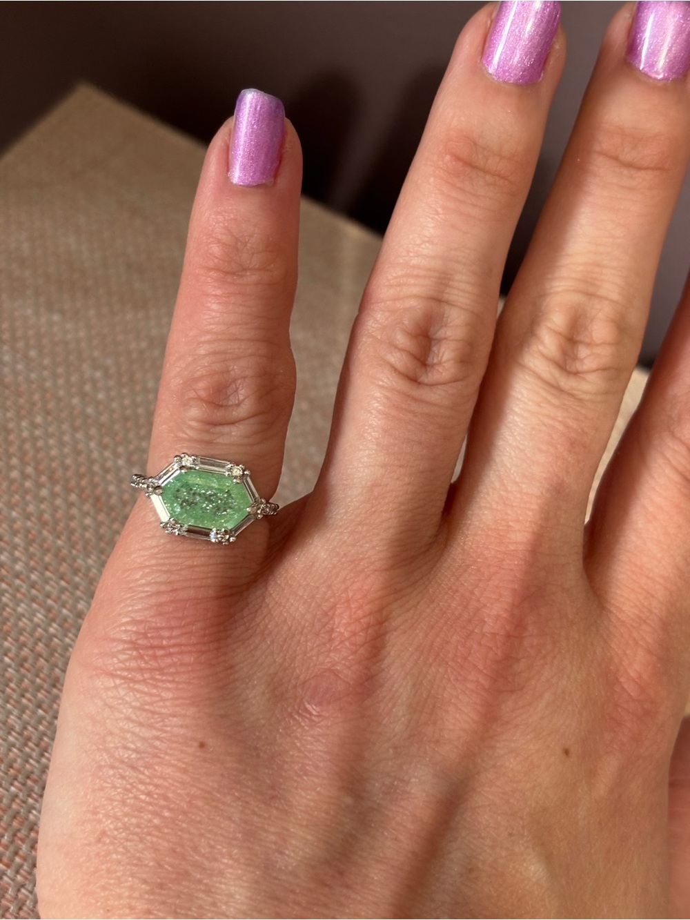 Pale Green Ice Crystal Ring size 6